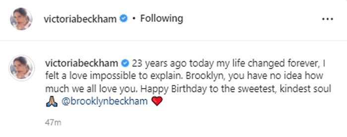 Victoria Beckham, David Beckham Send Love To Their Son Brooklyn On 23rd ...