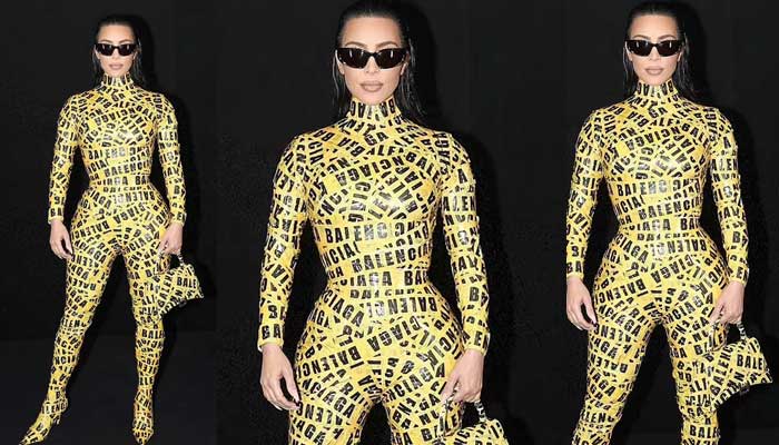 Kim Kardashian slays in figure-clinging yellow and black outfit