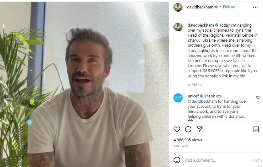 David Beckham hands over his Instagram account to Ukrainian doctor