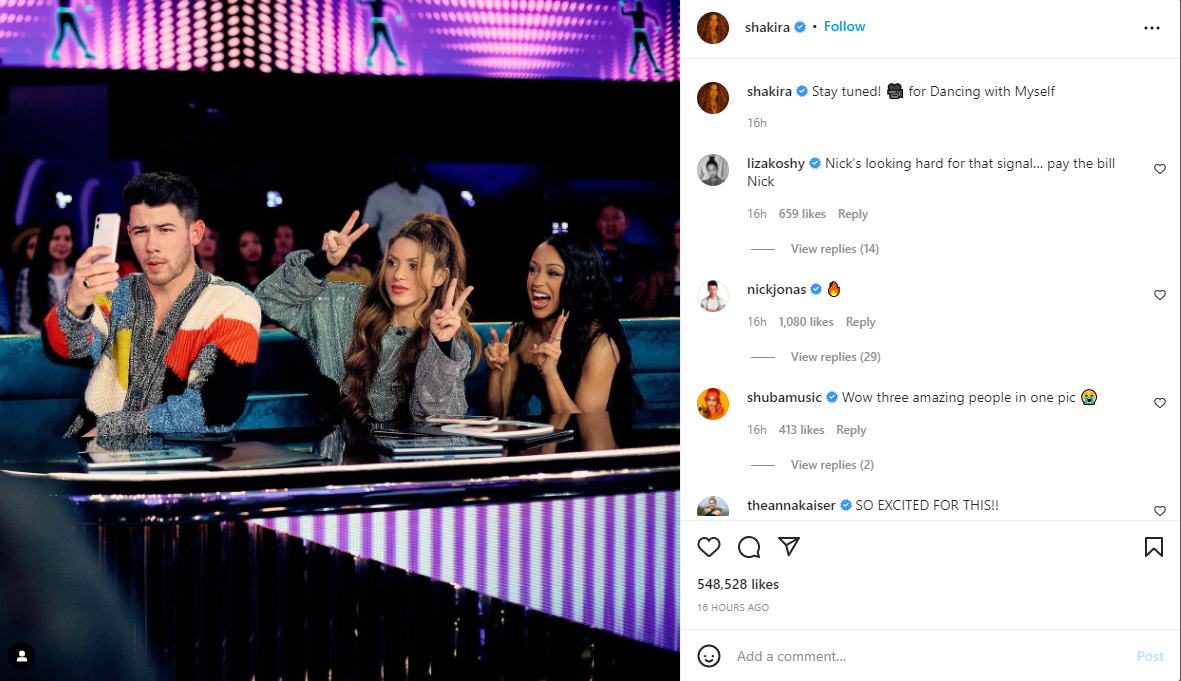 Nick Jonas joins Shakira and Liza Kosh on the sets of ‘Dancing With Myself’