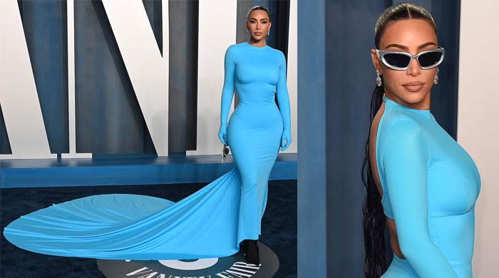 Kim Kardashian Oozes Charm In Electric Blue Dress At Oscars After-party