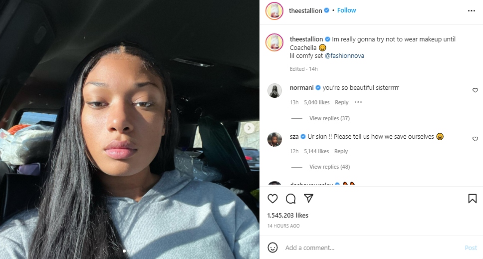 Megan Thee Stallion posts no-makeup selfies ahead of Coachella festival