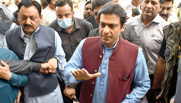 Opposition Leader in the Punjab Assembly Hamza Shahbaz Sharif arrives for participating in the Assembly Session in Lahore, on April 4, 2022. — Online