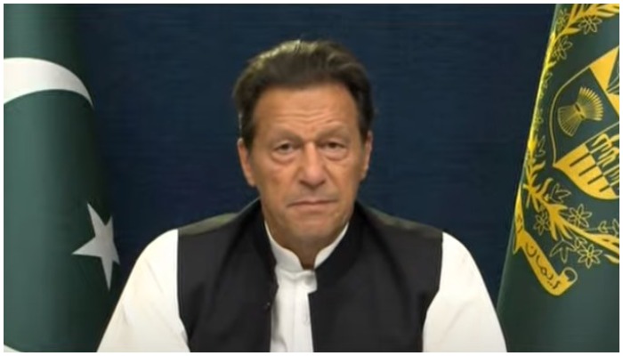 Prime Minister Imran Khan addresses the nation on Friday. — Screengrab via Hum News Live