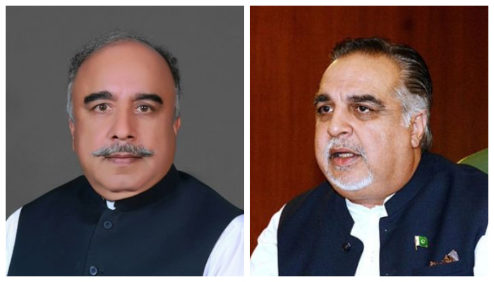 Governors of Khyber Pakhtunkhwa Shah Farman (left) and Sindh Imran Ismail. — Twitter.APP/File