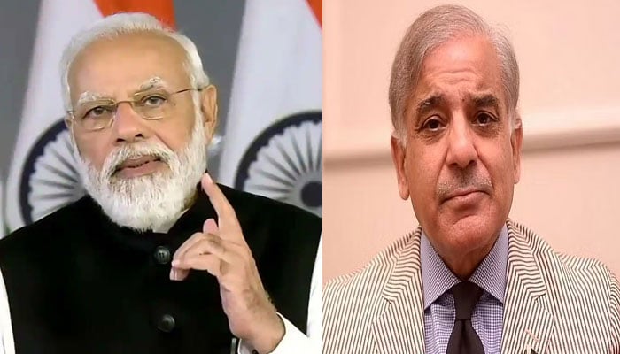 Indian Prime Minister Narendra Modi (L) and newly elected PM of Pakistan Shahbaz Sharif. Photo: file