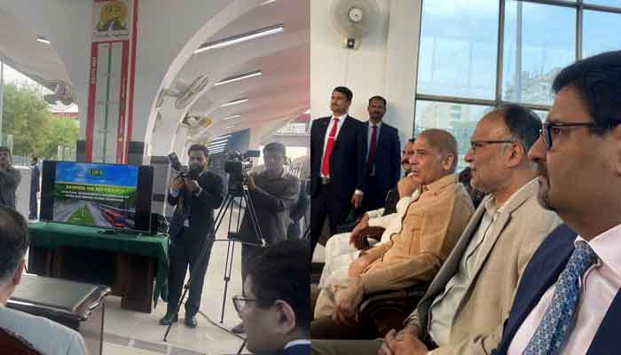 Prime Minister Shahbaz Sharif gets a briefing on the Islamabad Metro Bus Service. Photo Marriyum Aurnagzeb