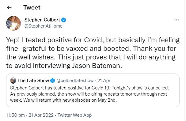 The Late Show’s makers suspend taping as Stephen Colbert shows signs of COVID