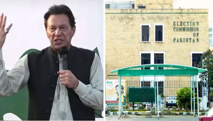 The Elections Commission of Pakistan takes notice of PTI Chairman Imran Khans allegations. Photo: Geo News/social media/file