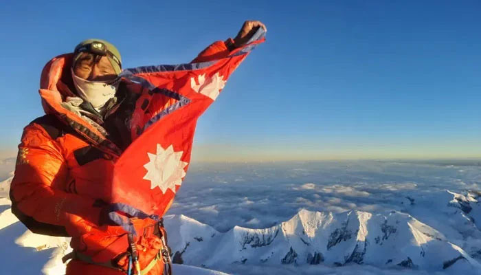 Sanu Sherpa summits the Gasherbrum II peak. — Twitter/File