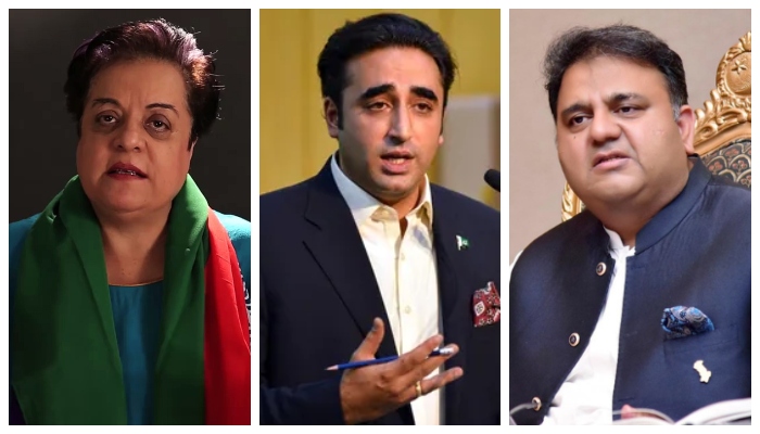 PTI leader Shireen Mazari (L), FM Bilawal Bhutto Zardari, and PTI leader Fawad Chaudhry. — PTI/AFP/File