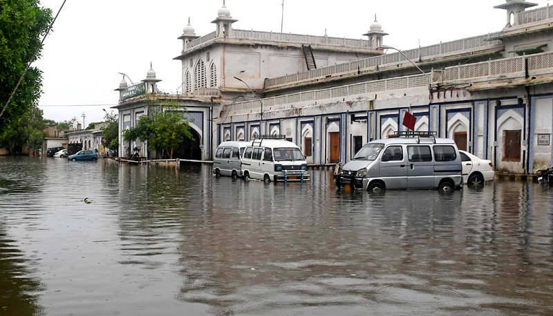 A view of rainwater accumulated outside at Railway Station Hyderabad during heavy rain. -INP