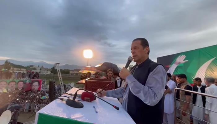 PTI Chairperson Imran Khan addresses a rally in Haripur, Khyber Pakhtunkhwa. — Screengrab/Instagram/@imrankhan.pti