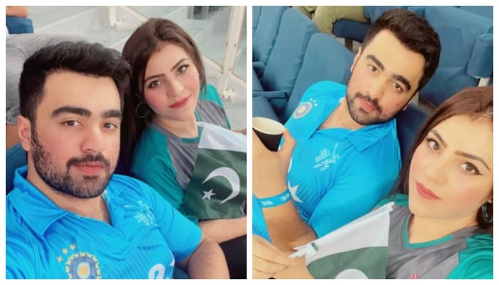 Abdullah and Alishba during Pakistan vs India match in Dubai.