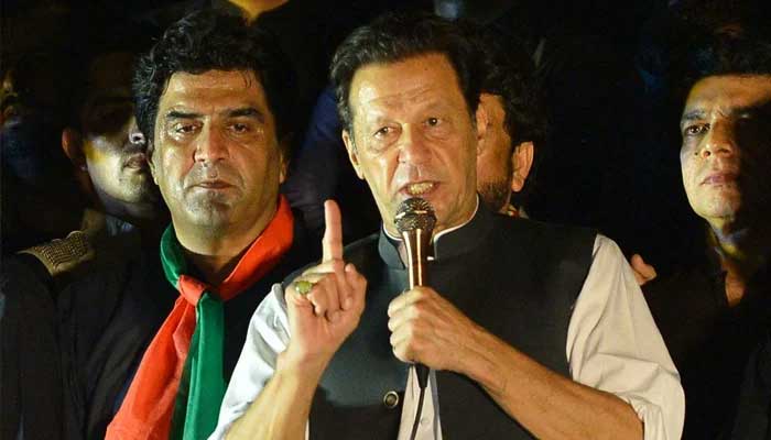 Former prime minister Imran Khan speaks during an anti-government protest rally in Islamabad on August 20, 2022. —AFP