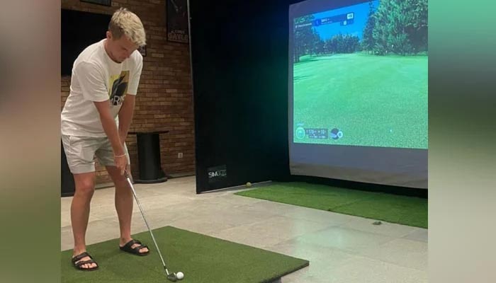 English cricketer plays indoor golf. — Instagram