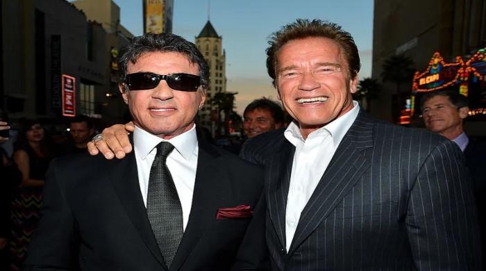 Arnold Schwarzenegger strikes a pose with Sylvester Stallone in new ...