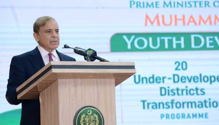 Prime Minister Shahbaz Sharif addressing an event in Islamabad on October 20, 2022. — APP