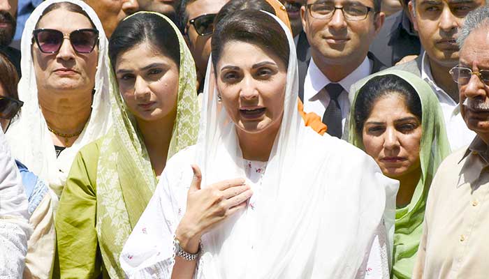 PML-N Vice President ) Maryam Nawaz talks to journalists after her hearing at the Islamabad High Court in the Federal Capital, on May 12, 2022. — Online