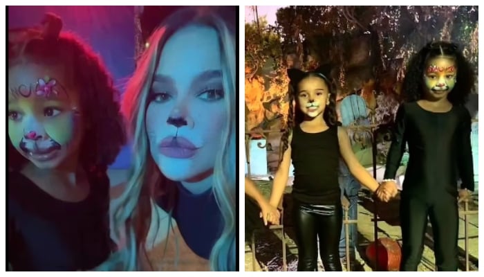 Khloe Kardashian poses with daughter True, niece Dream during spooky night out