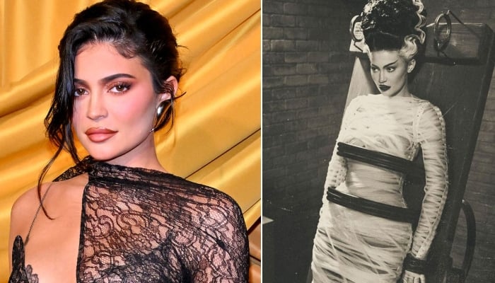 Kylie Jenner rocks spooky Halloween look as ‘Bride of Frankenstein’