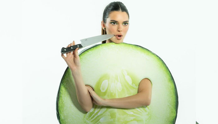 Kendall Jenner pokes fun at viral cucumber-cutting video for Halloween