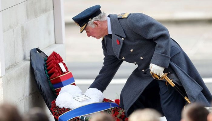 King Charles lays first wreath at war memorial as reigning monarch