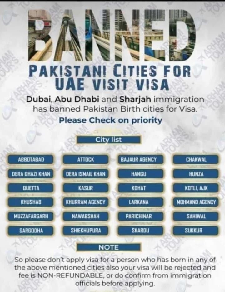 visit visa ban for pakistan
