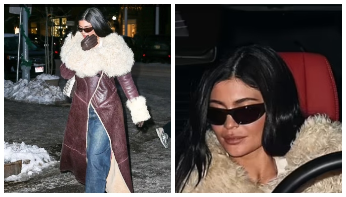 Kylie Jenner: Pink Puffed Jacket and Boots