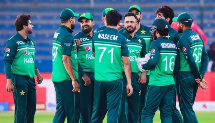Pakistan players celebrate after taking a wicket — PCB