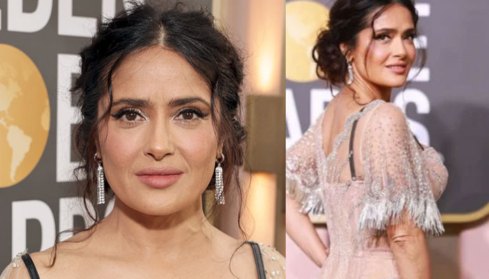 Salma Hayek Sends Pulses Racing With Her Sheer Golden Gown At Golden Globes