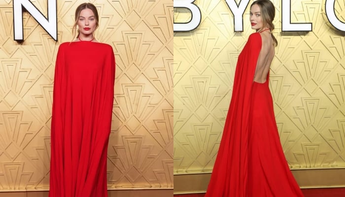 Margot Robbie stuns in vibrant Red Valentino Gown at Babylon London premiere