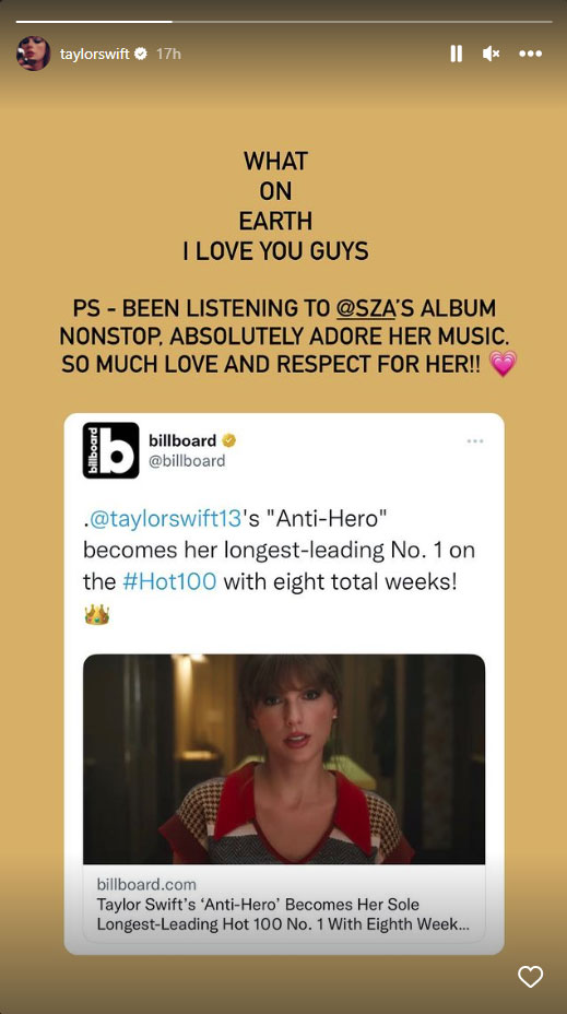Taylor Swift surprised by ‘Anti-Hero’ becoming ‘Longest-Running No 1 single’