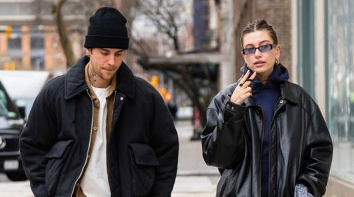 Hailey Bieber and Justin Bieber rock matching leather jackets on NYC outing