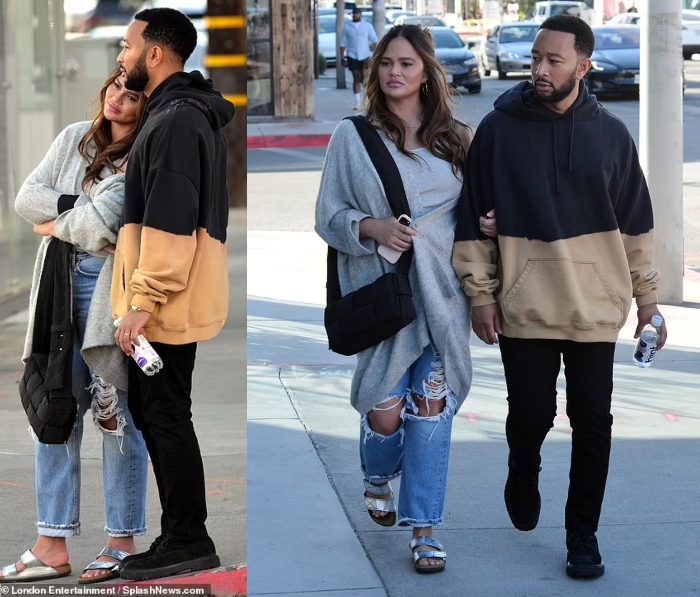 Chrissy Teigen and John Legend cosy up on a romantic stroll after Grammys and daughters birth