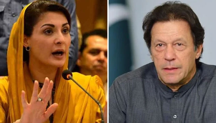 PML-N Başkan Yardımcısı Maryam Nawaz (solda) ve Başbakan Imran Khan (sağda).  — AFP/Twitter