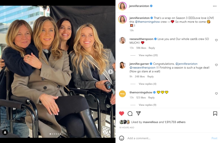 Jennifer Aniston drops fun snaps from The Morning Show set, announces wrap on season 3