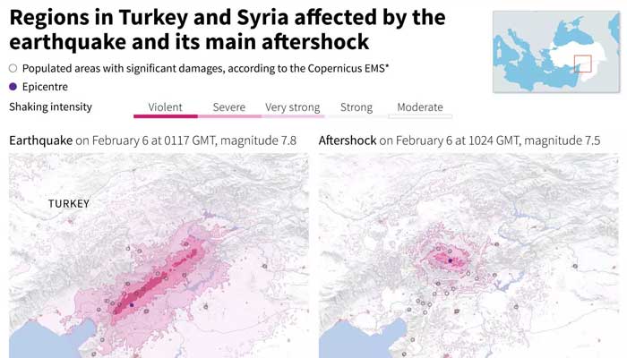 Türkiye ve Suriye depreminden etkilenen bölgeler ve ana artçı şoku.  — AFP/Dosya