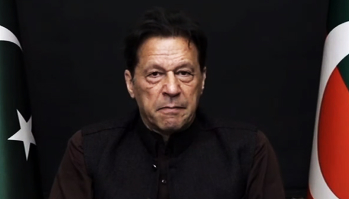 PTI Chairman Imran Khan addresses the nation via a video link on February 23, 2023, in this still image taken from a video. — YouTube/ PTI