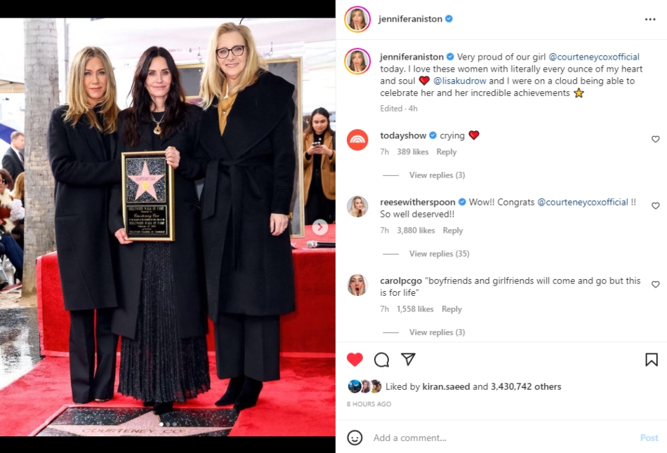 Jennifer Aniston ‘proudly’ celebrates Courteney Cox’s Walk of Fame star achievement