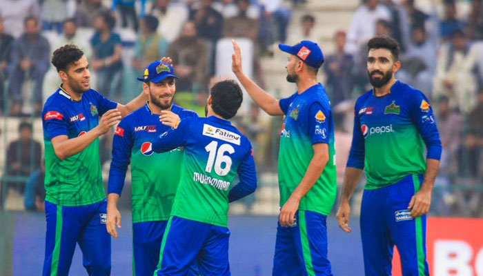 Multan Sultan celebrate during the seventh match of the eighth edition of the Pakistan Super League played in the Gaddafi Stadium in Lahore on February 19, 2023. — PSL