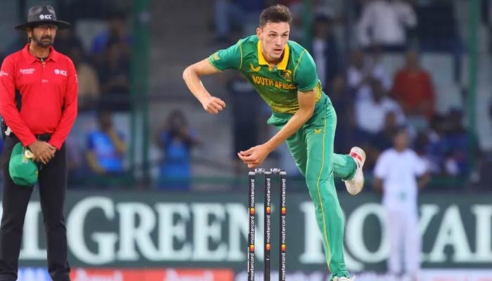South Africas Marco Jansen during the second T20I against West Indies on March 26, 2023. — BCCI