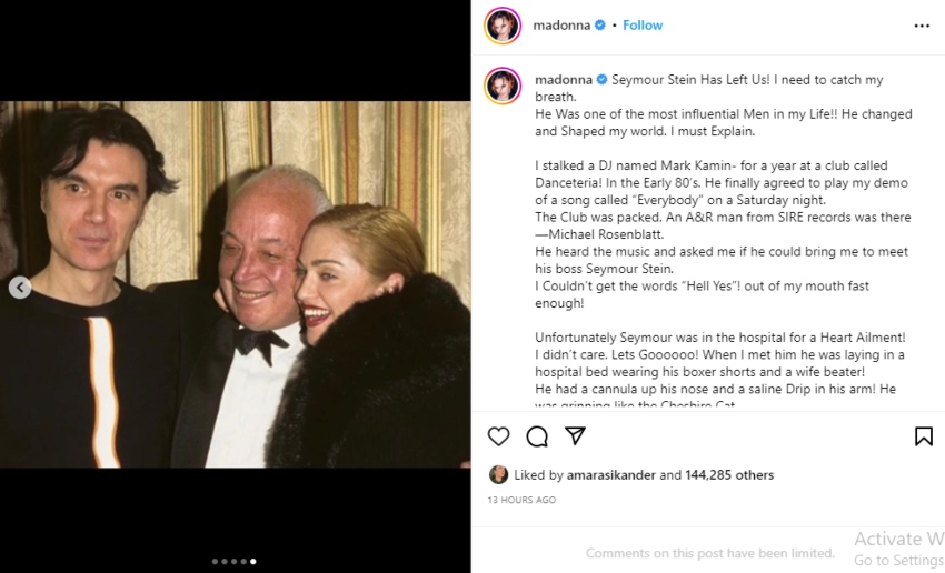 Madonna remembers Seymour Stein, ‘one of the most influential men in my life’