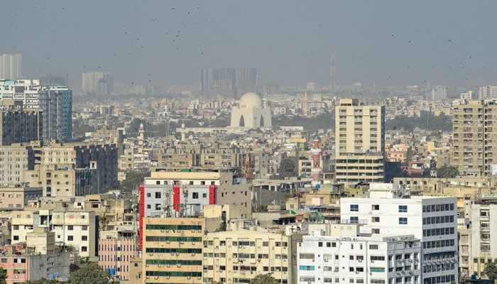 An aerial view of the commercial district of Pakistan´s port city of Karachi on January 27, 2023. — AFP