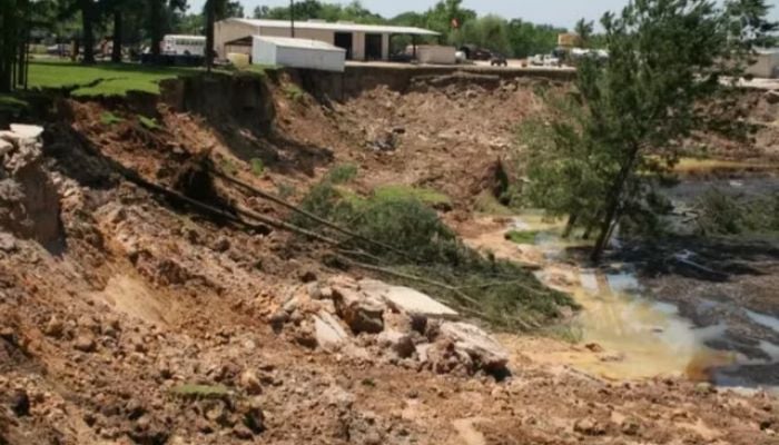 Daisetta Texas sinkhole sparks terror with its 1000ft breadth.— US Geological Survey