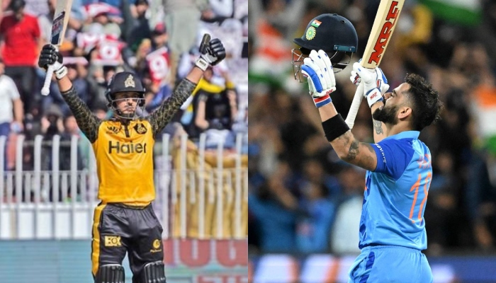 A collage of Pakistani emerging talent Saim Ayub and former Indian skipper Virat Kohli. — AFP/PCB