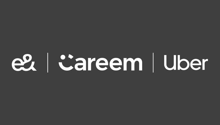 A representational image of logos of Emirates Telecommunications Group (L), Careem (C) and Uber (R). — Handout picture