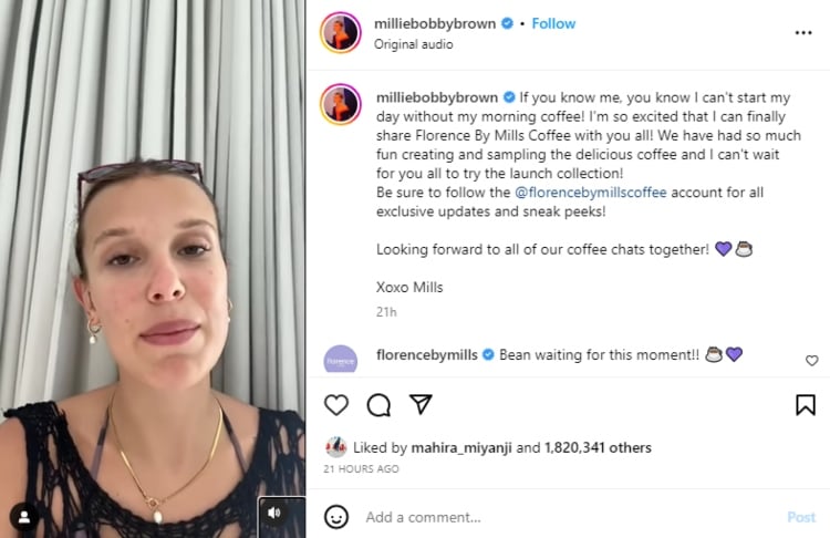 Millie Bobby Brown on Instagram: If you know me, you know I can't start my  day without my morning coffee! I'm so excited that I can finally share  Florence By Mills Coffee