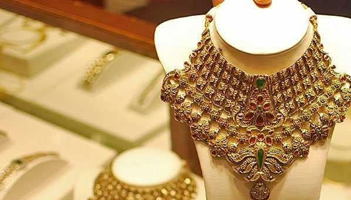 An undated file photo of gold jewellery on display at a store. — AFP