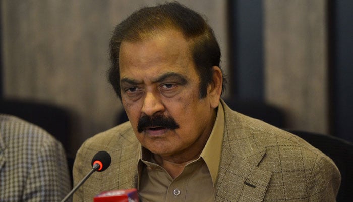 Interior Minister Rana Sanaullah speaks during a press conference in Islamabad on May 24, 2022 — AFP